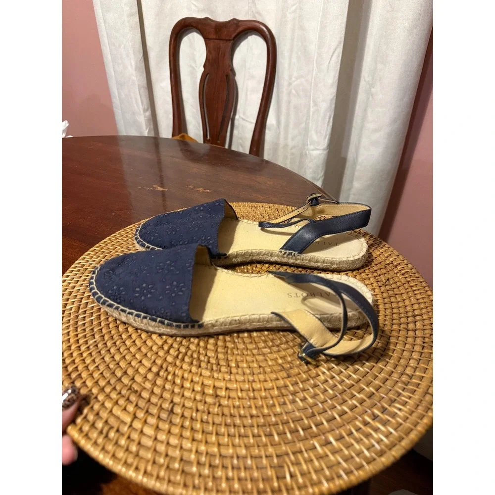 Talbots Navy Blue Eyelet Espadrille Flats Ankle Strap Shoes Womens 8